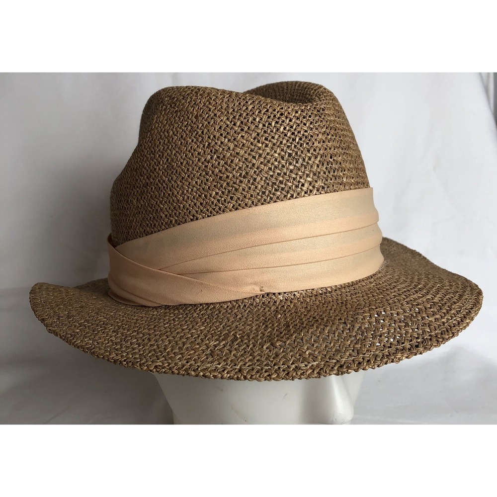 United Hatters Cap Millinery Unisex Fedora Hat Sz M Made In USA Woven Straw Tan